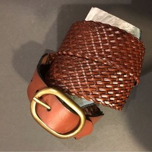 Ann Taylor Loft Brown Leather Belt with Brass Oval Buckle, Size M